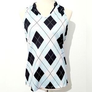 Soneven Women Sleeveless Golf Polo Shirt Argyle Blue Size Small Moisture Wicking